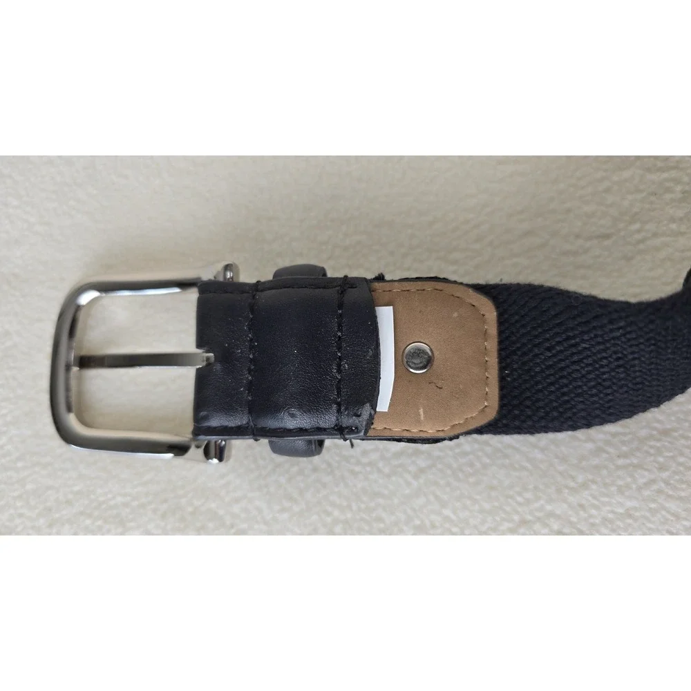 Vtg Dockers Mens Dress Belt Sz 38 Black Genuine Leather Upper‎ Silver Buckle